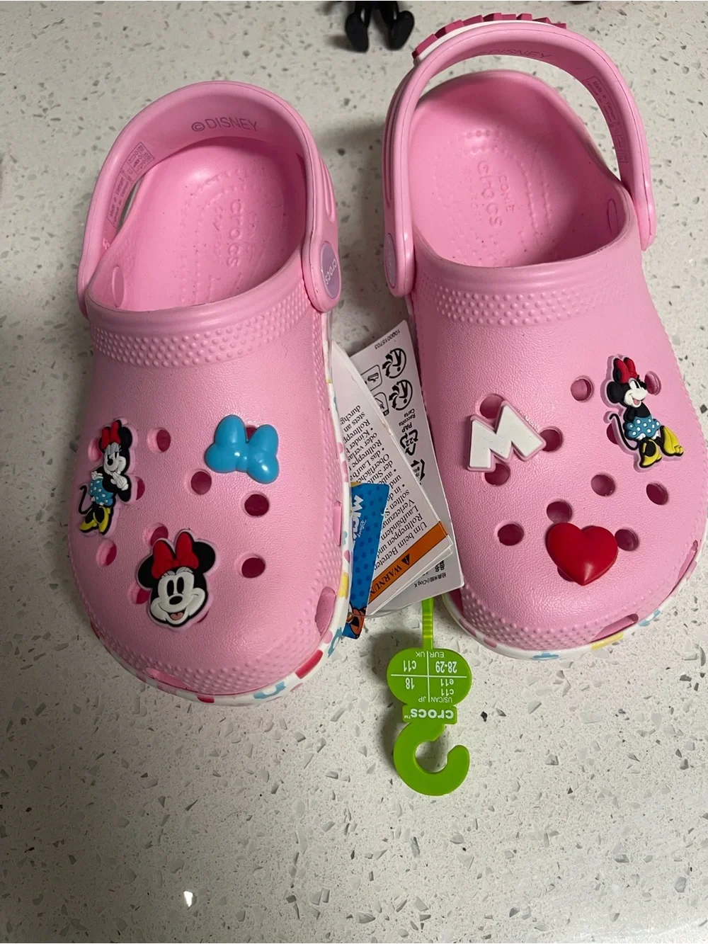 CROCS Kids Pink Minnie Mouse Jibbitz Clogs with Heart and Bow Charms